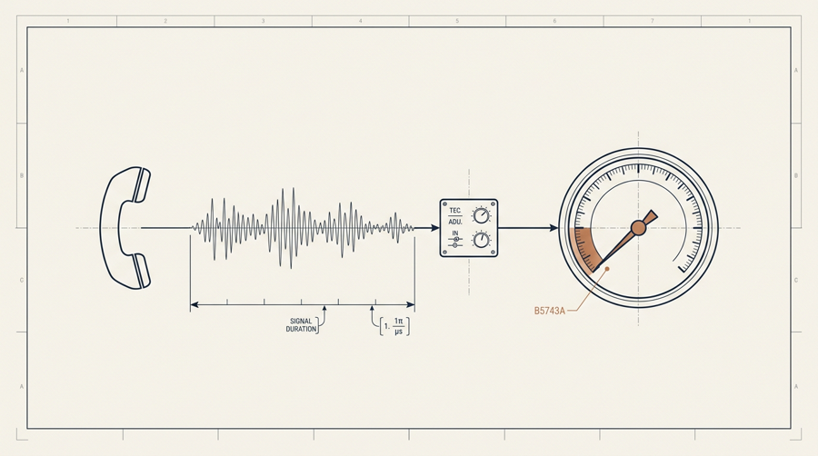 Blueprint: Sprachsignal, Wellenform und Latenz-Messuhr
